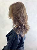 ベージュロング_ココアブラウンフリンジウェーブ_ba279342