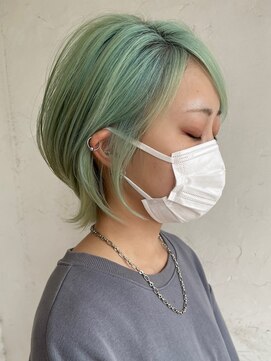 トレヘアー(tRe hair) ウルフカット　ライムグリーン