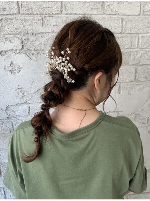 ヘアセットポニーテール結婚式ドレスヘア 6034