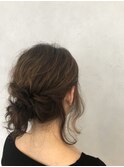 夏ヘアアレンジ　デザインカラー　厚めバング　ローライト