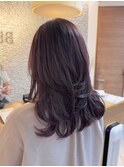 透け感ピンクラベンダーブラウンベージュレイヤーカット