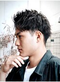 ショートアップバングメンズカットパーマ刈り上げツーブロック