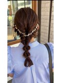 お呼ばれヘアセット/ダウンスタイル/アースカラー/三つ編み@20代