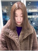 くすみマロンベージュ外ハネボブイメチェンミディアムブリーチ春