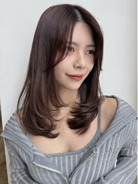 ミディアムレイヤー/顔周りハッシュカットココアブラウンTK-39