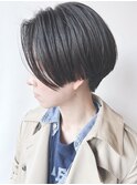 【morio原宿】黒髪ハンサムショート前髪なしセンターパート