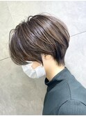大人かわいい、耳掛け、小顔ショートボブ、ココアブラウン
