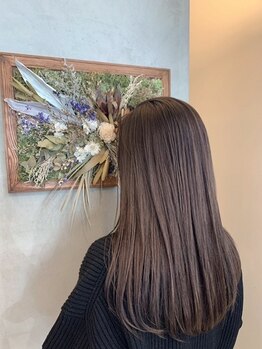 ヘアー ラヴワン 大泉(hair love One)の写真/傷み、パサつきでカラーを諦めていた人にオススメなオーガニックカラー♪<HUE COLOR>で艶あるスタイルに☆