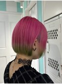 【ミニボブ×ピンク×黄緑】20代30代40代50代