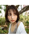 大人かわいい前髪セシルカットココアブラウンフリンジウェーブ
