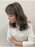 前髪 アンブレラカラー こなれミディ イメチェン ウェーブパーマ