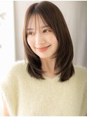 マロンベージュ前下がり顔周りレイヤースタイルY川口30代40代
