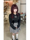 ワインレッド×デザインエクステ×ウルフスタイル