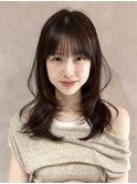 くびレイヤーボブルフネビージュ小顔ワンレンこなれミディ