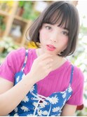 インナーカラー黒髪小顔ぱっつんミニボブa志木20代30代40代