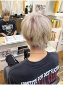 メンズホワイトベージュカラーメッシュ