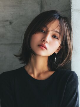 ロッソ 大橋店(Rosso) 流し前髪の暗髪ミディアムボブ【大橋】