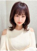 くびれヘア/ショコラベージュ/ミディアムヘア/ベビーバング