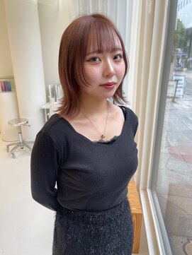 ハイブ 金沢(Hive) ブリーチハイトーンオレンジベージュ顔周りカット外ハネボブ