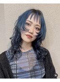 ウルフ/オン眉/レイヤーカット/ブルーカラー