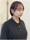 ミニボブ_ブリーチなし_ボルドーカラー_赤髪_ワインレッド
