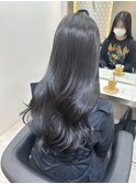 前髪ありくびれヘア夏アプリコットオレンジハイライトカラー