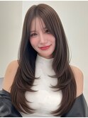 レイヤーロングシルキーベージュ韓国レイヤー