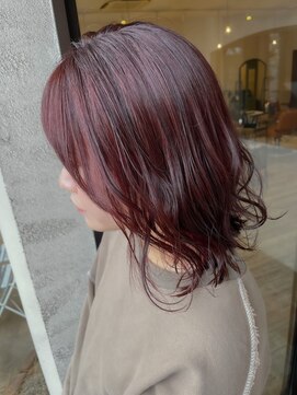 セットアップ 岡山北長瀬店(SET-UP) レイヤーボブ ブリーチ無し レッドカラー