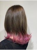 ピンク　裾カラー　ケアブリーチ