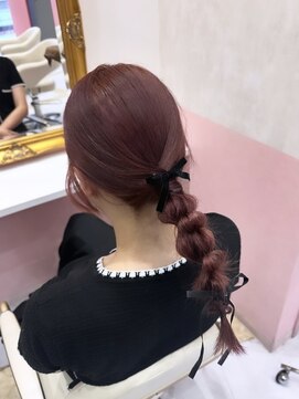 リー 梅田(Lee) ワインレッド/リボンアレンジ/三つ編み/韓国/ヘアセット