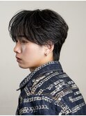 韓国ヘアニュアンスコンマバングセンターパートフェザーパーマ
