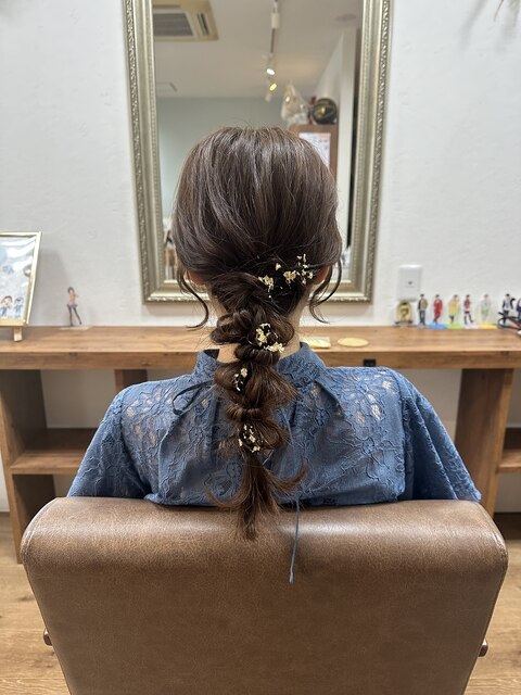 編みおろし ポニーテール ヘアセット ヘアアレンジ 結婚式