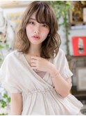 斜めバング大人ハイライト外国人風ウェーブh4川口20代30代40代