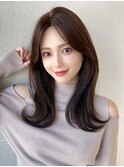 韓国風レイヤー/外ハネくびれ/ミディアムレイヤー/ぱっつん前髪