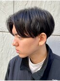 ダークアッシュニュアンスパーマ韓国マッシュベリーショート
