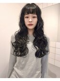 フェイクブラック×ぱっつんロングウェーブ【韓国レイヤー】