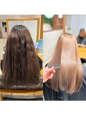 美髪カールシアーカラーピンクブラウンエアリーロングセミディ