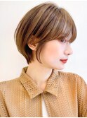 Say丸みショートボブハイライト白髪ぼかしベージュカラー小顔