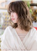 ★斜めバング大人ハイライトカラーこなれミディ20代30代40代★8