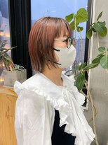 テトヘアー(teto hair)&nbsp;ローライト　インナーカラー　切りっぱなしボブ　オレンジピンク
