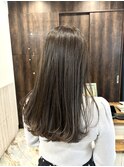 ロングショートワンカールパーマカーキグレージュ前髪錦糸町