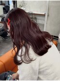 ダブルカラーチェリーレッドピンクブラウン韓国レイヤーロング