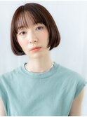 シースルーバング暖色系カラー小顔ミニボブf古河20代30代40代