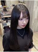 ☆ グレーベージュレイヤーロング前髪パーマオリーブアッシュ