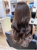 エアリーロング美髪切りっぱなしボブピンクブラウンNexus心斎橋