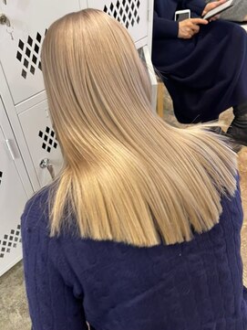 リムレスバイサンク 万代 新潟駅(LIMLESS by cinq) ミルクティーベージュダブルカラーグレージュカラーハイライト