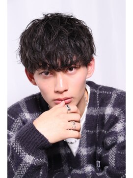 ネイビー(NAVY) 無造作シャドウパーマ マッシュ