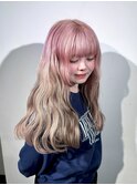 ホワイトピンクベージュ ブラウン グラデーションルーツカラー