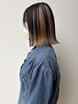 ロックス バイ マグ 松本(rocks BY MAG) インナーカラーミルクティーベージュ切りっぱなしボブ