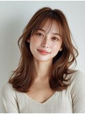 くびれコテ巻きロングレイヤーニュアンスパーマブリーチなし30代